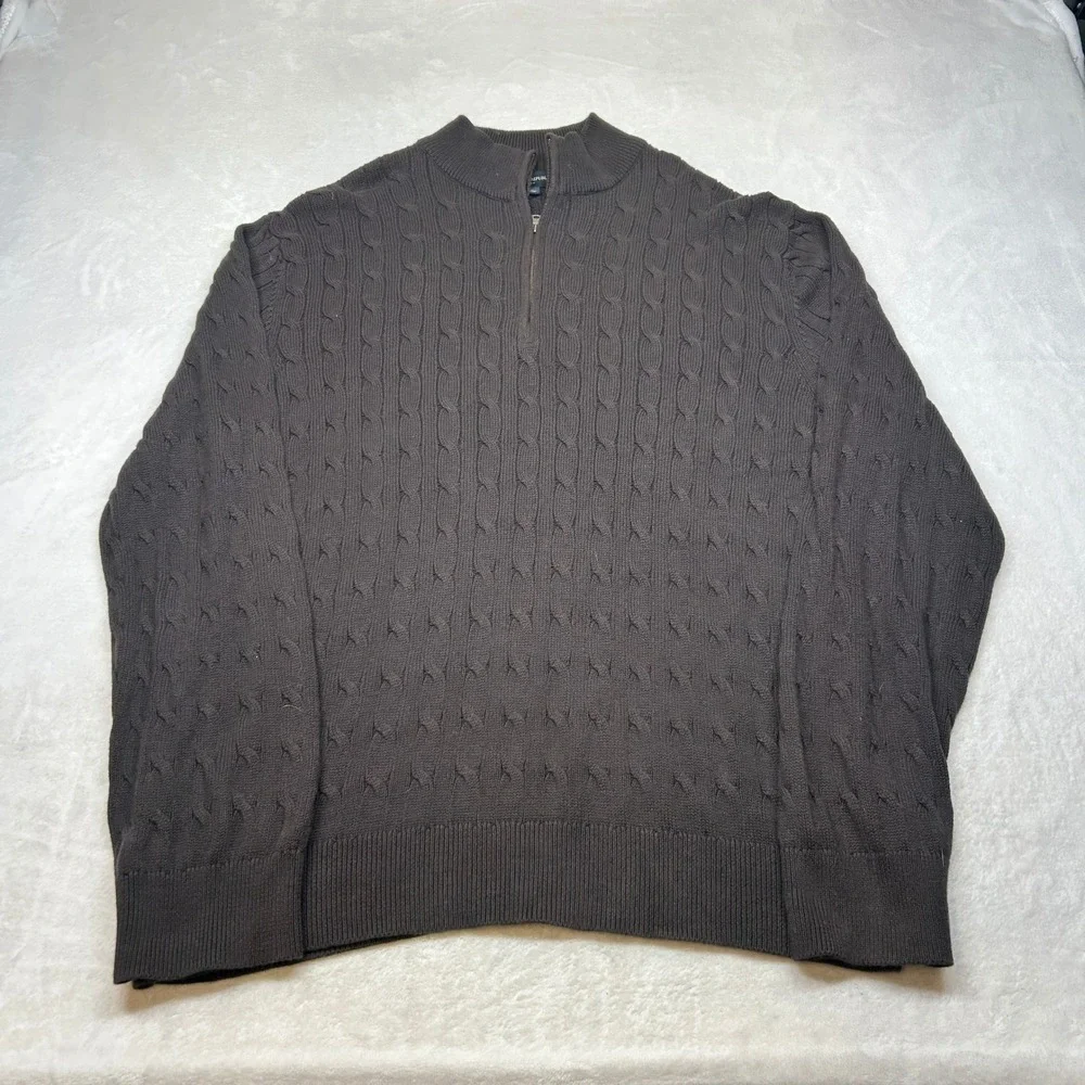 Banana Republic Cable Knit Sweater Mens 2XL Brown Chunky 1/4 Zip Pullover Cotton